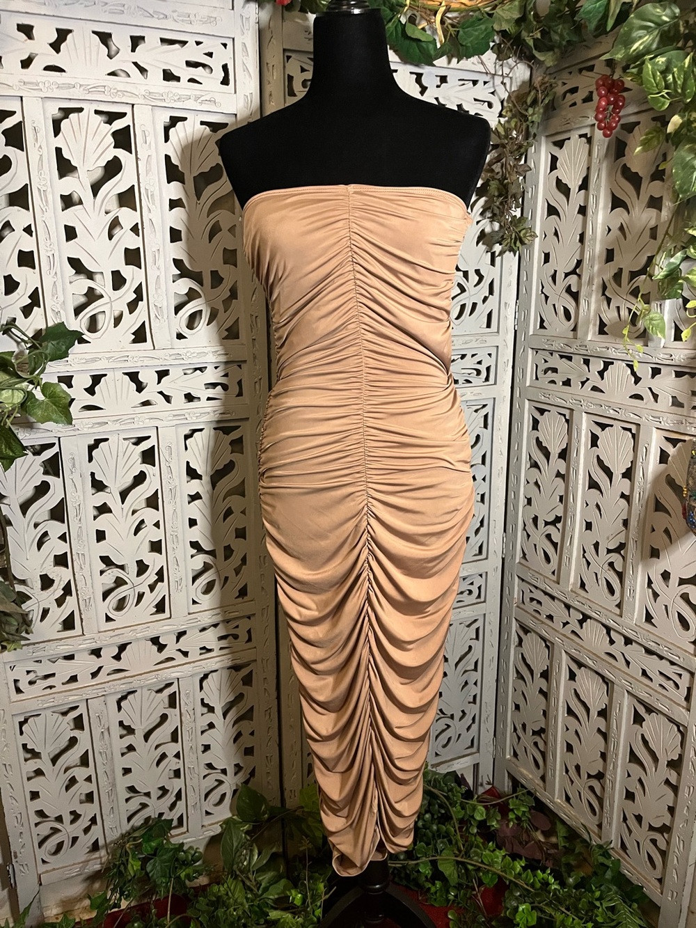 GORGEOUS CHAMPAGNE GOLD SEXY SLIM RUCHED BODICE SLEEVELESS FORMAL DRESS